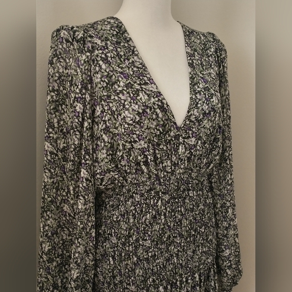 Astr floral ruffle puff sleeve asymmetrical midi dress M - Picture 4 of 11